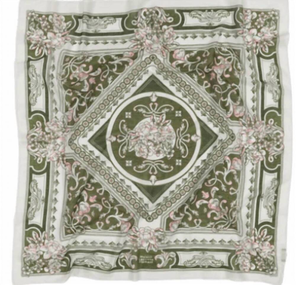 NEW MAISON LECOMTE FLAMENT women's mosaic lichen cotton scarf in green